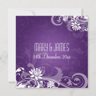 Convites Elegantes Redemoinhos Florais de Casamento Roxo