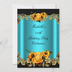 Convites Elegantes Rosas Amarelas Azul Turquesa Dourado Ani