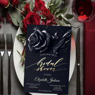 Convites Elegantes Rosas Azuis Escuras Festa de Noivado Gót