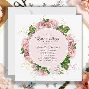 Convites Elegantes Rosas Beijo Rosa Floral Branco Quinceañe