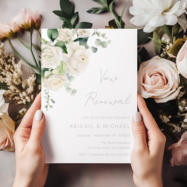 Convites Elegantes Rosas Brancas Divinas & Vow Renewal de S (Criador carregado)