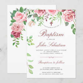 Convites Elegantes Rosas Cor-de-Rosa em Aquarela Jardim Bat
