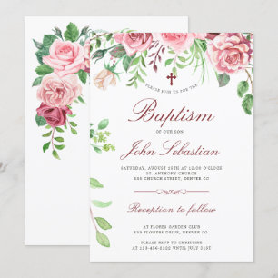 Convites Elegantes Rosas Cor-de-Rosa em Aquarela Jardim Bat