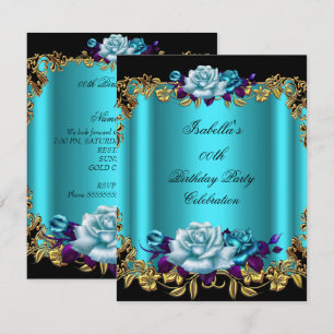 Convites Elegantes Rosas Douradas Azul Turquesa Roxo Aniver