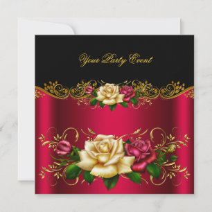 Convites Elegantes Rosas Douradas Rosa Vermelho Creme para 