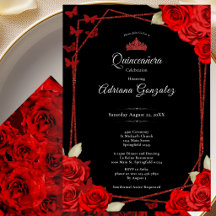 Elegantes Rosas e Coroa Vermelha Quinceanera 
