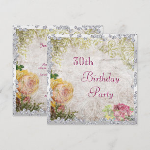 Convites Elegantes Rosas e Diamantes em Estilo Shabby Chic
