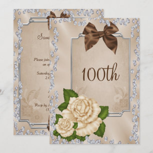 Convites Elegantes Rosas e Laços Ivory Românticas 100º