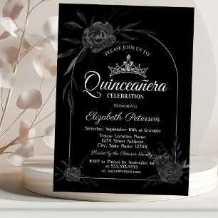Convites Elegantes Rosas Escuras Preta Gótica Quinceañera