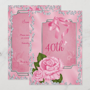 Convites Elegantes Rosas & Laços Românticos 40º