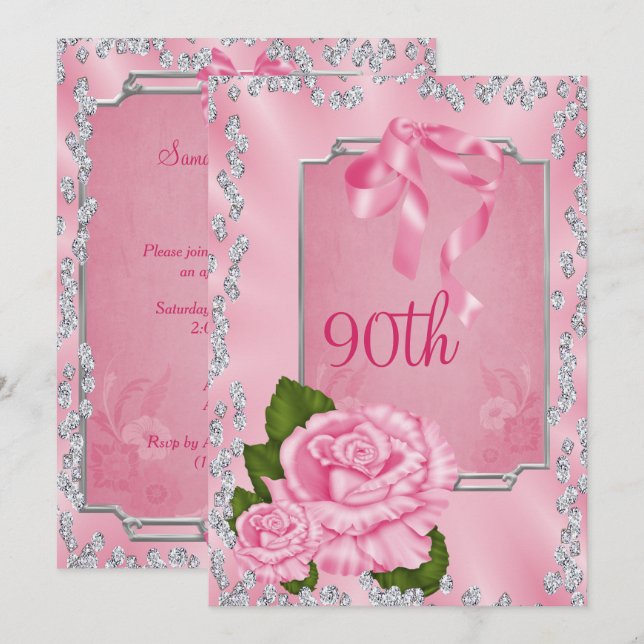 Convites Elegantes Rosas & Laços Românticos 90º (Frente/Verso)