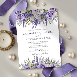 Convites Elegantes Rosas Lilás Roxas Florais Casamento