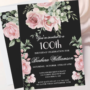 Convites *Elegantes Rosas Pintadas à Mão Festa de 100 Anos