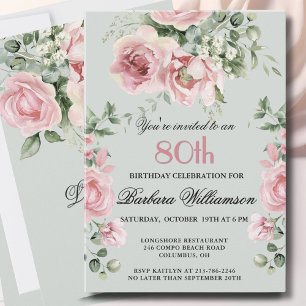 Convites **Elegantes Rosas Pintadas à Mão para Festa de 80