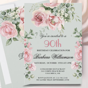 Convites *Elegantes Rosas Pintadas à Mão para Festa de 90 A