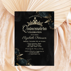 Convites Elegantes Rosas Verde Escuro Gótico Quinceañera
