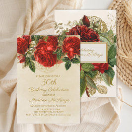 Convites Elegantes Rosas Vermelhas Champanhe 30º Aniversári