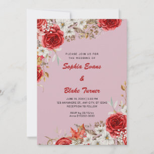 Convites Elegantes Rosas Vermelhas Country Roxo Casamento