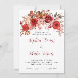 Convites Elegantes Rosas Vermelhas Floral Casamento Branco