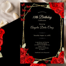 Elegantes Rosas Vermelhas Ouro Preto Debut de 18 A