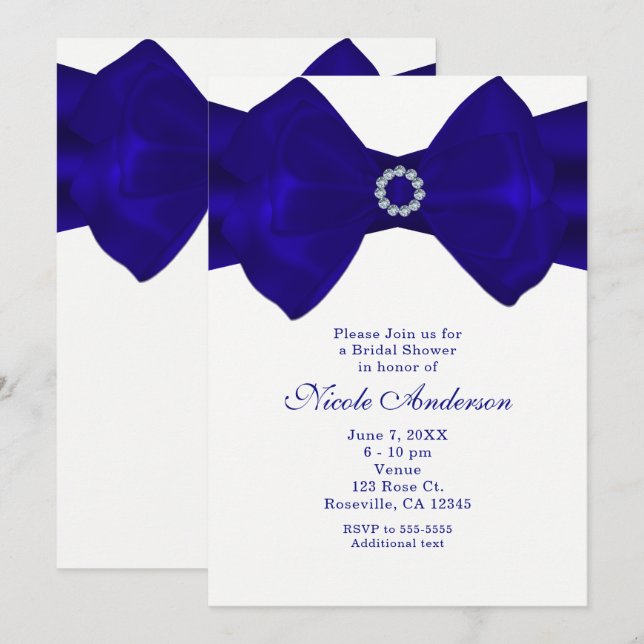 Convites Elegantes Royal Blue Ribbon & Diamonds (Frente/Verso)