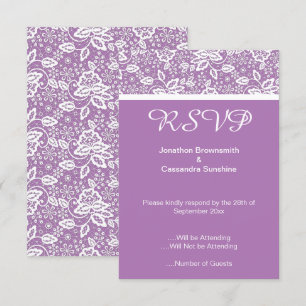 CONVITES ELEGANTES RSVP DE LACE ROXO E BRANCO