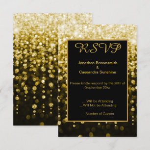 CONVITES ELEGANTES RSVP DE ORO NEGRO CON DIAMANTES EN CASCA