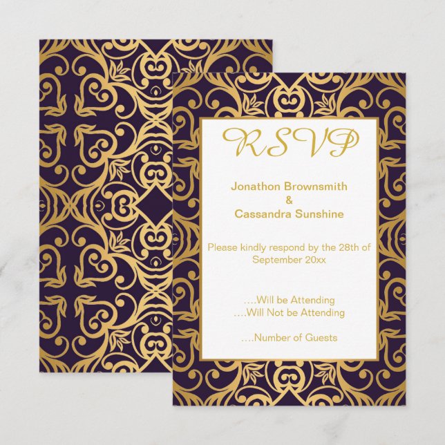 CONVITES ELEGANTES RSVP FLORAL NAVY BRANCO OURO (Frente/Verso)