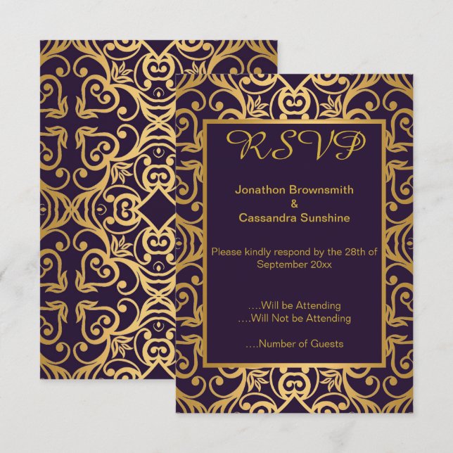 CONVITES ELEGANTES RSVP FLORAL NAVY DOURADO (Frente/Verso)