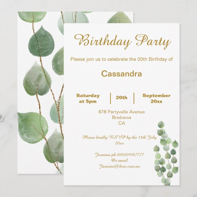 CONVITES ELEGANTES SAGE BRANCO EUCALIPTO PERSONALIZADO  (Frente/Verso)