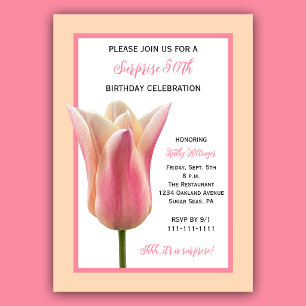 Convites Elegantes Tulipas para Surpresa de Aniversário de 