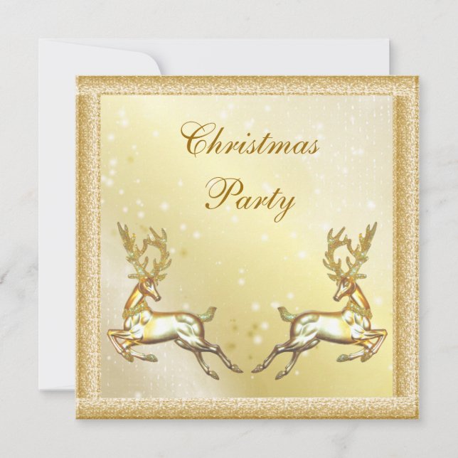 Convites Elegantes Veados Dourados Festa de Natal Sofistica (Frente)