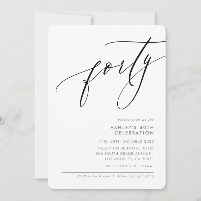 Convites ELELELGANT moderna Calliografia 40º partido negro (Frente)