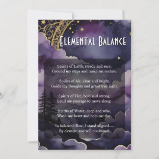 Convites Elemental Balance Pagan Prayer Ritual Card