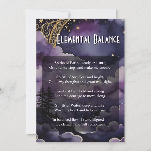 Convites Elemental Balance Pagan Prayer Ritual Card (Frente)