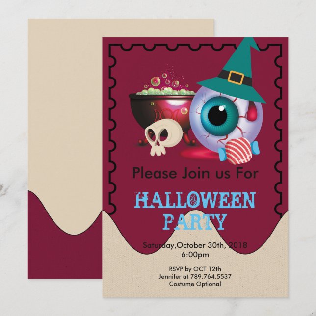Convites elemento engraçado do Halloween (Frente/Verso)
