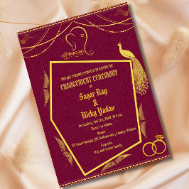 Convites Elementos de Ouro da Cerimônia de Noivados hindu n