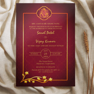 Convites Elementos de Ouro do logotipo indiano Hindu Weddin
