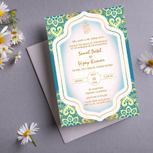 Convites Elementos de Ouro do logotipo indiano Hindu Weddin