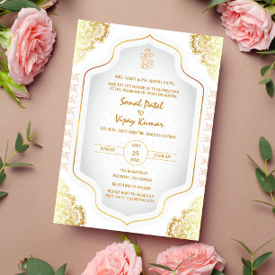 Convites Elementos de Ouro do logotipo indiano Hindu Weddin