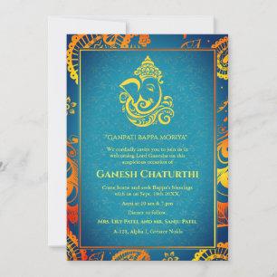 Convites Elementos para Ouro de Ganesh Chaturthi Puja Roya