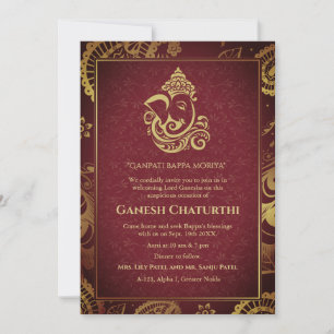 Convites Elementos para Ouro de Ganesh Chaturthi Puja Roya