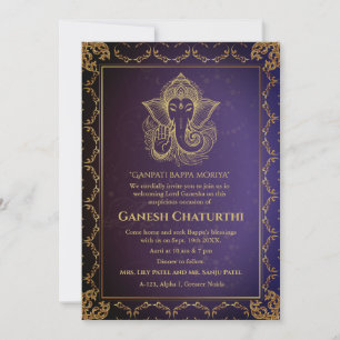 Convites Elementos para Ouro de Ganesh Chaturthi Puja Roya