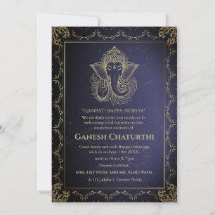 Convites Elementos para Ouro de Ganesh Chaturthi Puja Roya