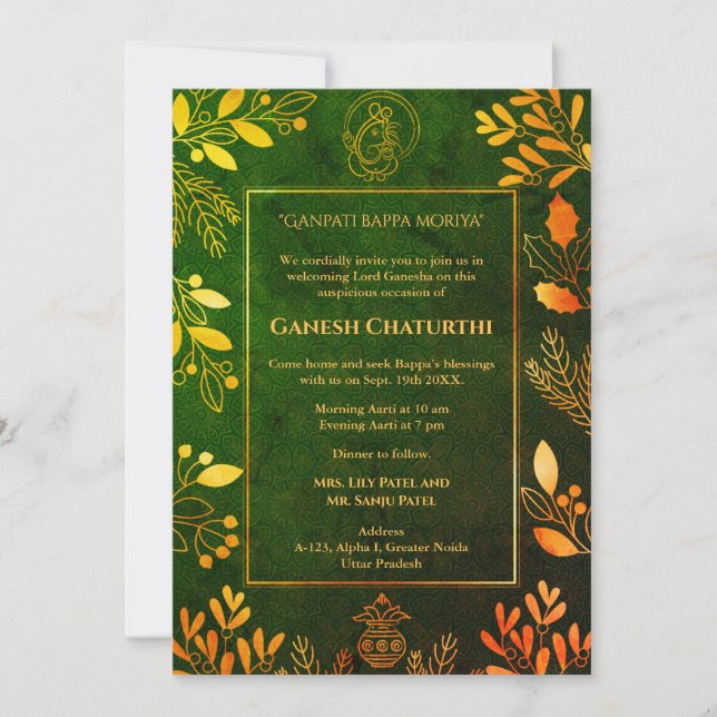 Convites Elementos para Ouro Ganesh Chaturthi Puja (Frente)