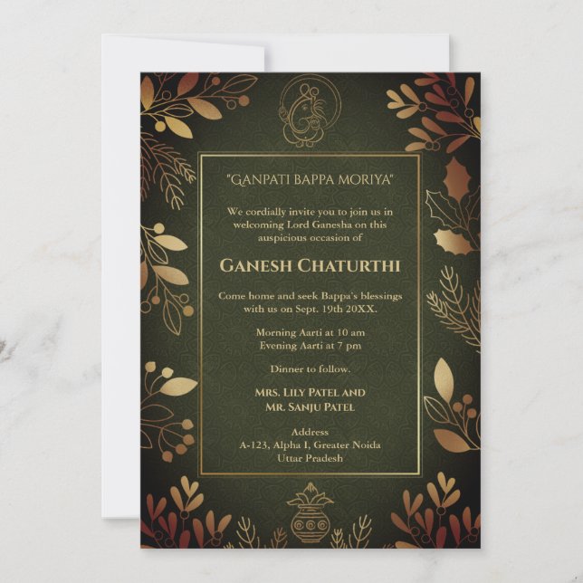 Convites Elementos para Ouro Ganesh Chaturthi Puja (Frente)