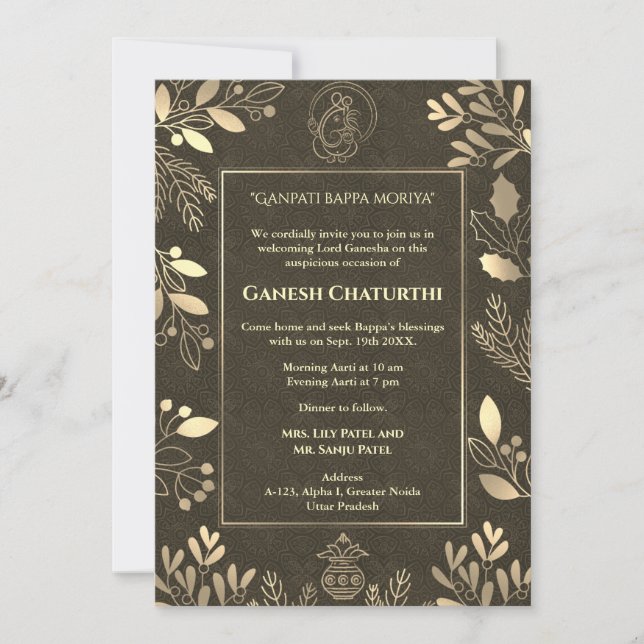 Convites Elementos para Ouro Ganesh Chaturthi Puja (Frente)