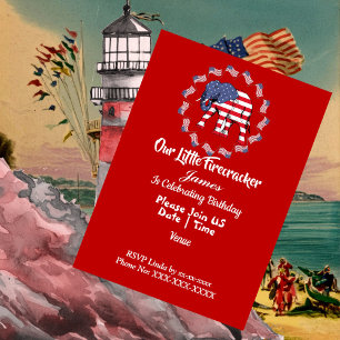 Convites Elephant American Flag Birthday Boy Cute