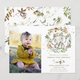 Convites Elephant Autumn Queda Gênero Neutro Foto de Aniver