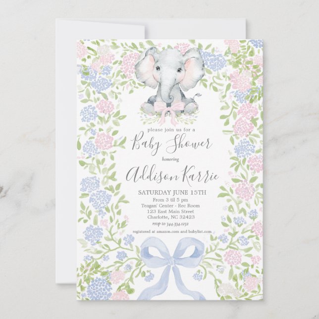 Convites Elephant baby shower invitation (Frente)